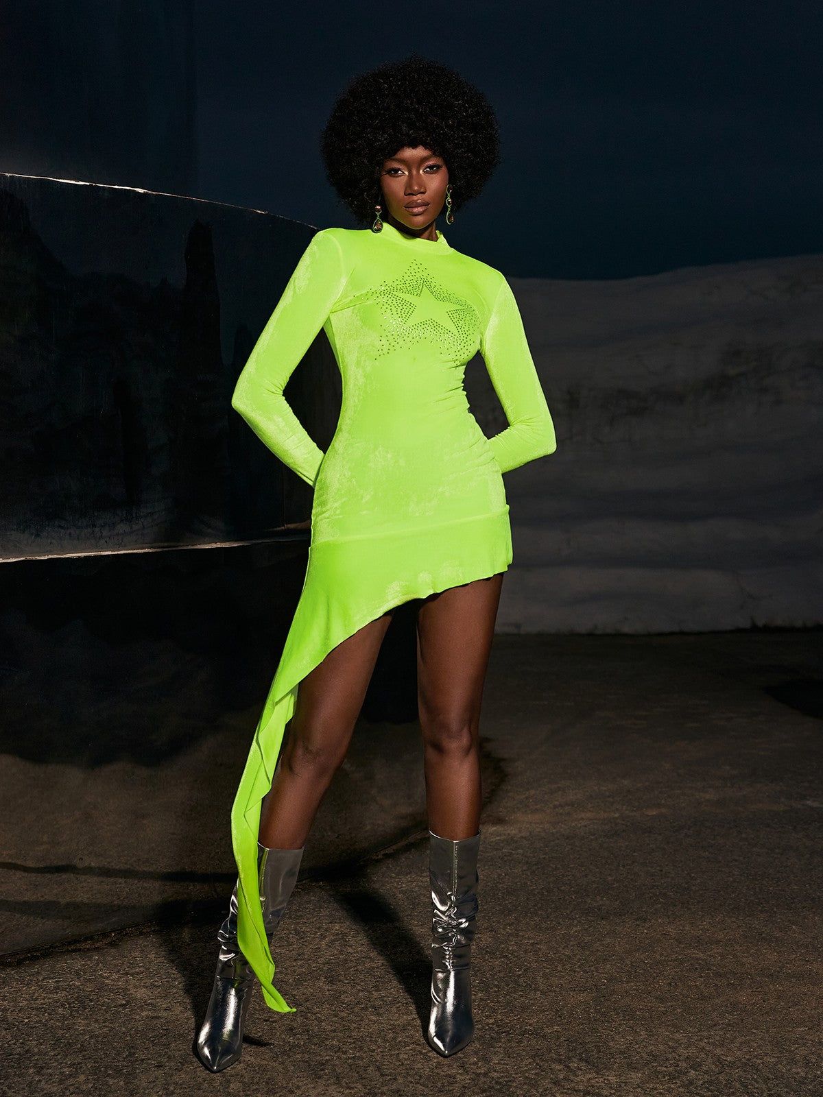 Gigol Rhinestone Velvet Dress In Green sold by Mew Mews