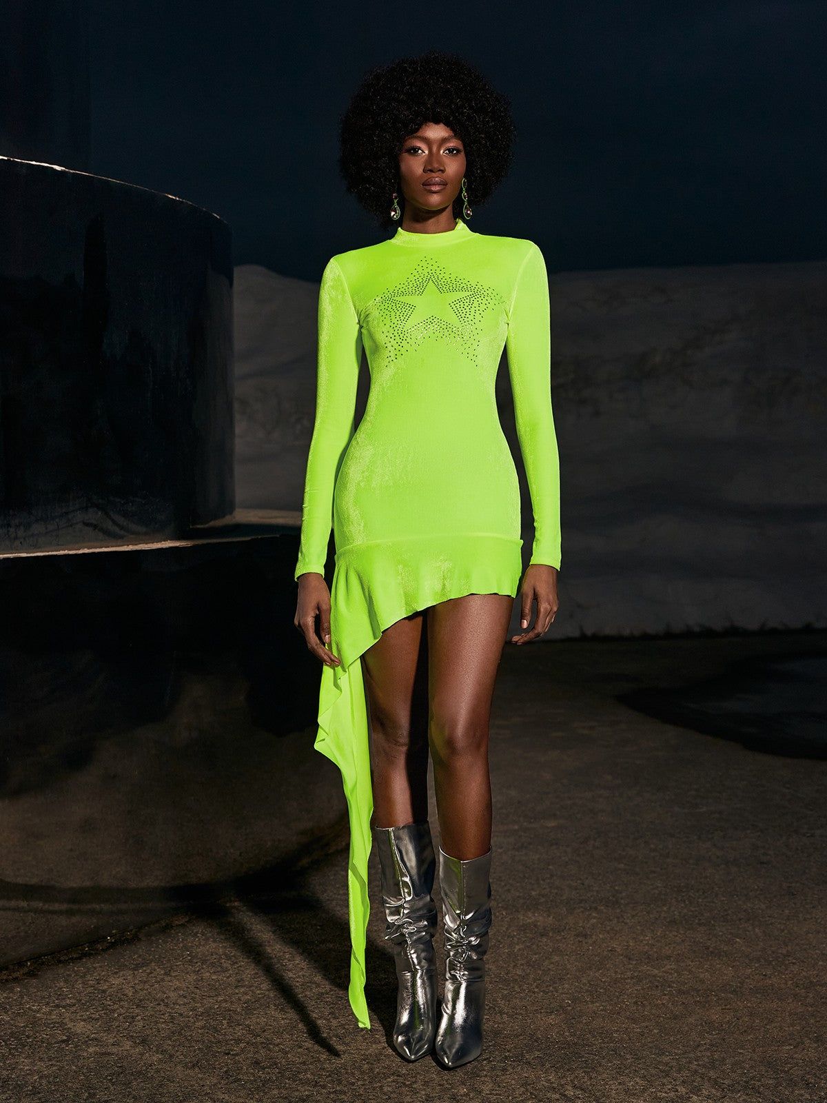 Gigol Rhinestone Velvet Dress In Green sold by Mew Mews product image thumbnail 2