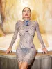 Grant Long Sleeve Rhinestone Mesh Mini Dress sold by Mew Mews