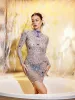 Grant Long Sleeve Rhinestone Mesh Mini Dress sold by Mew Mews