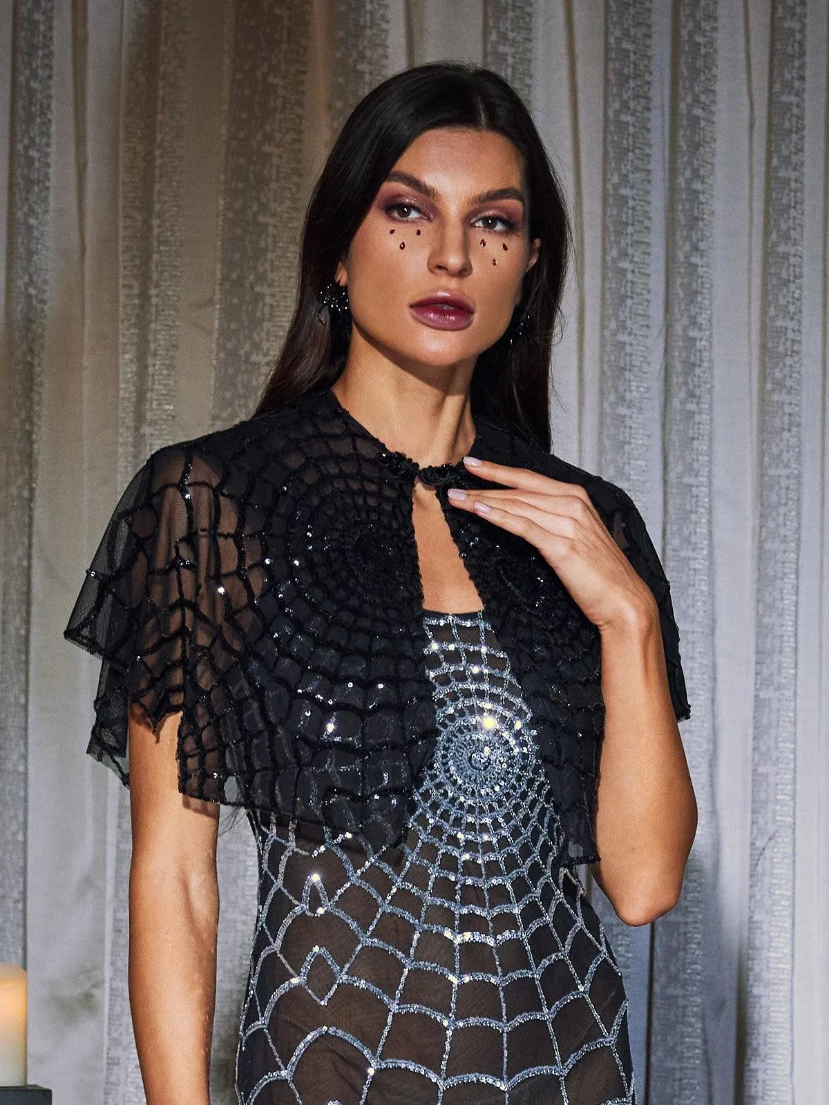 Kaydie Sequin Cobweb Mesh Shawl sold by Mew Mews product image thumbnail 2