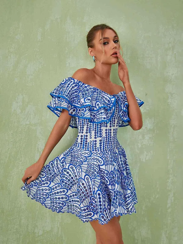Princess Ruffle Cutout Mini Dress In Blue sold by Mew Mews