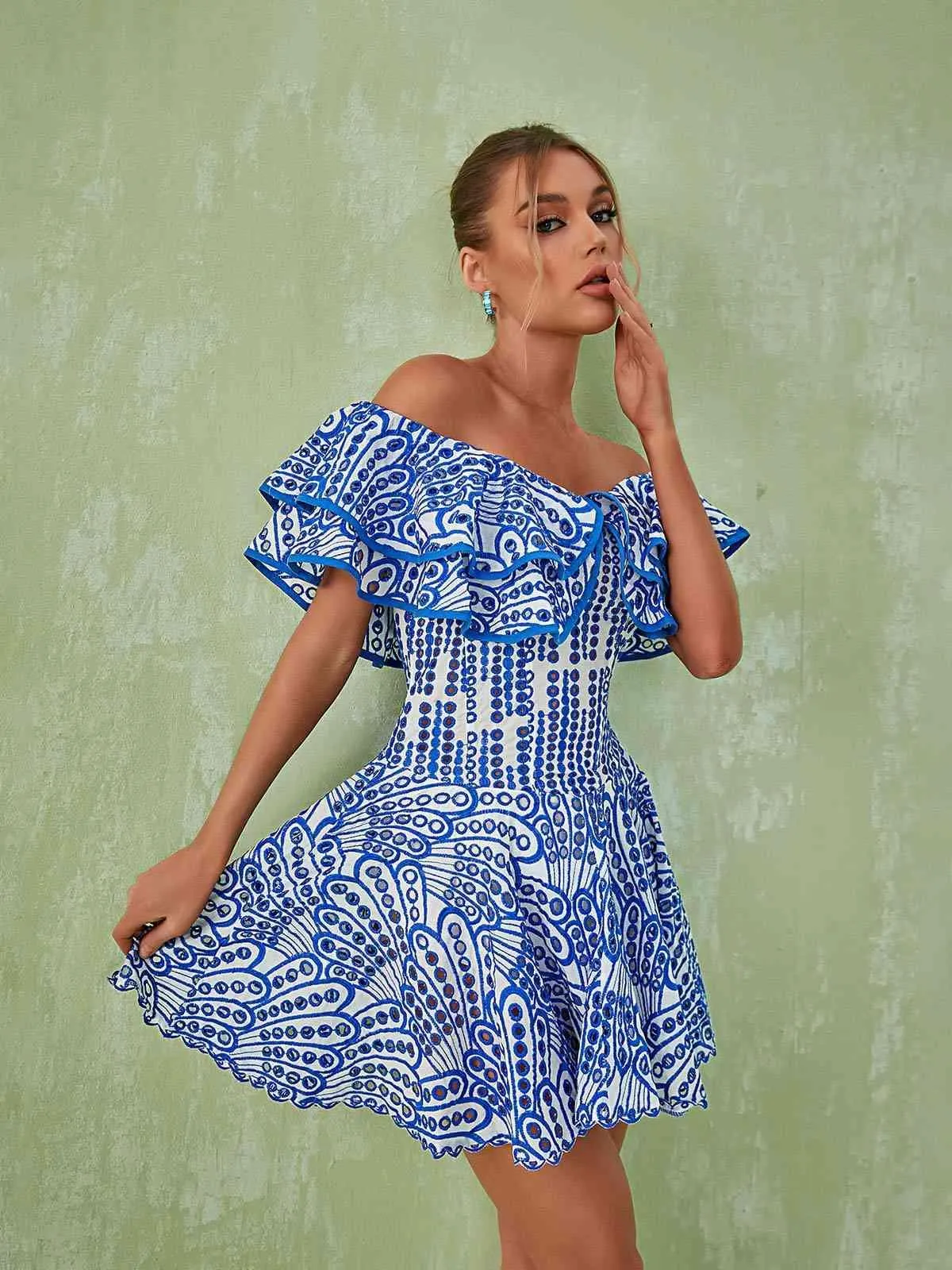 Princess Ruffle Cutout Mini Dress In Blue sold by Mew Mews