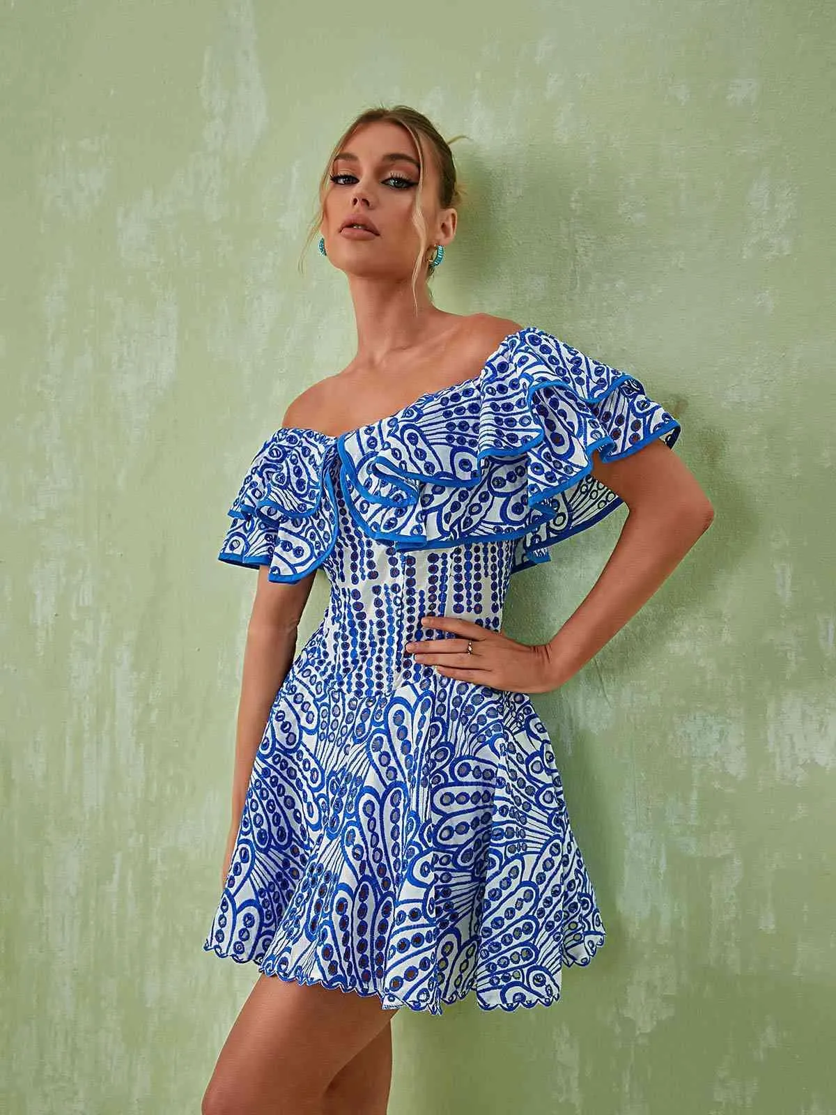 Princess Ruffle Cutout Mini Dress In Blue sold by Mew Mews product image thumbnail 2