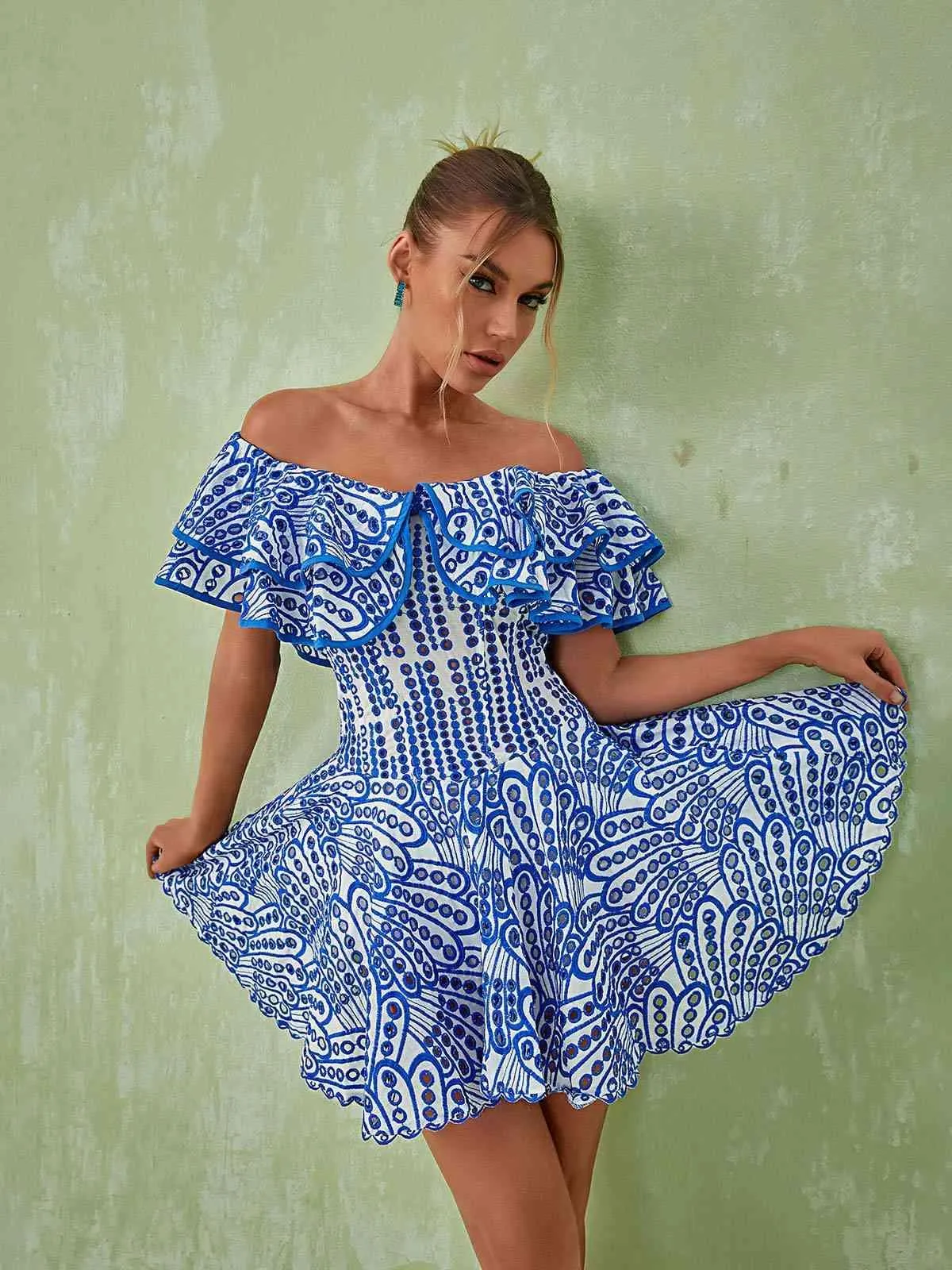 Princess Ruffle Cutout Mini Dress In Blue sold by Mew Mews product image thumbnail 5