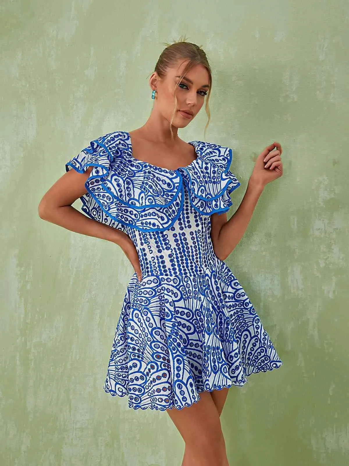 Princess Ruffle Cutout Mini Dress In Blue sold by Mew Mews product image thumbnail 3