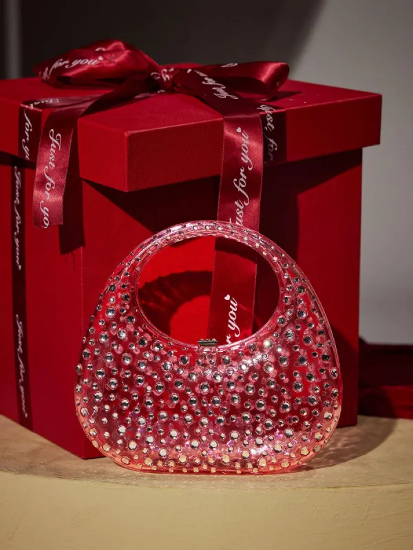 Asher Clear Embellished Bag In Pink sold by Mew Mews