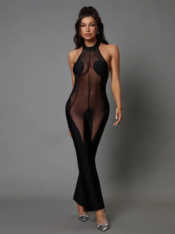 Skylar Halterneck Mesh Bandage Jumpsuit sold by Mew Mews