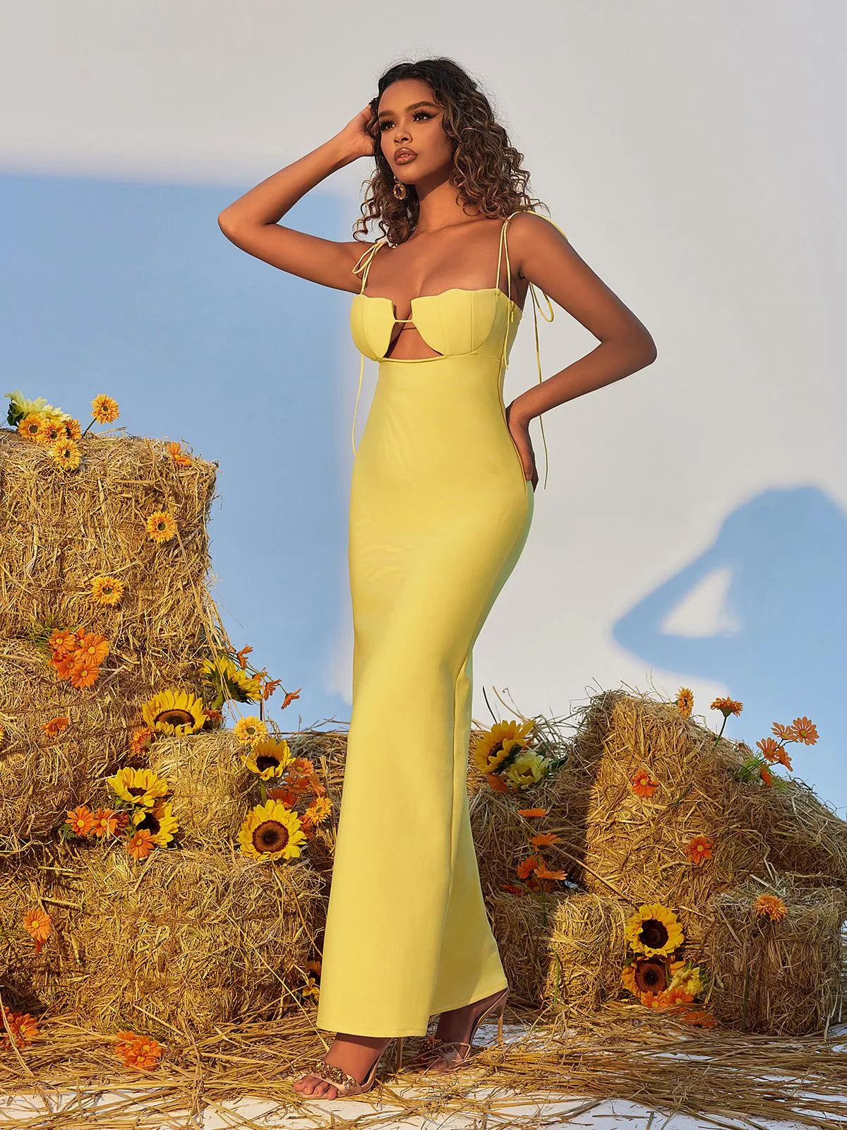 ワンピース Lumignon Candy check panel zip dress Gwyn Shell Cutout Maxi Bandage Dress In Yellow | Parallel