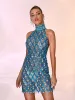 Liora Sequin Crystal Mini Dress In Blue sold by Mew Mews