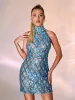 Liora Sequin Crystal Mini Dress In Blue sold by Mew Mews