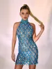 Liora Sequin Crystal Mini Dress In Blue sold by Mew Mews