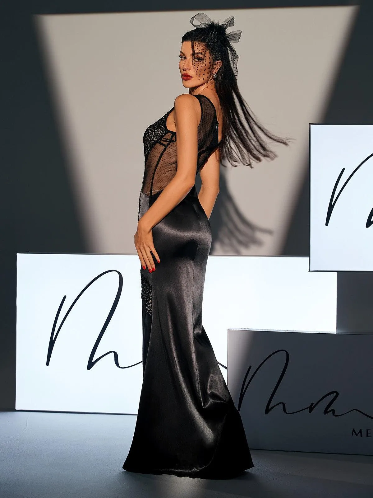 Calina One Shoulder Sequin Maxi Satin Dress sold by Mew Mews product image thumbnail 5