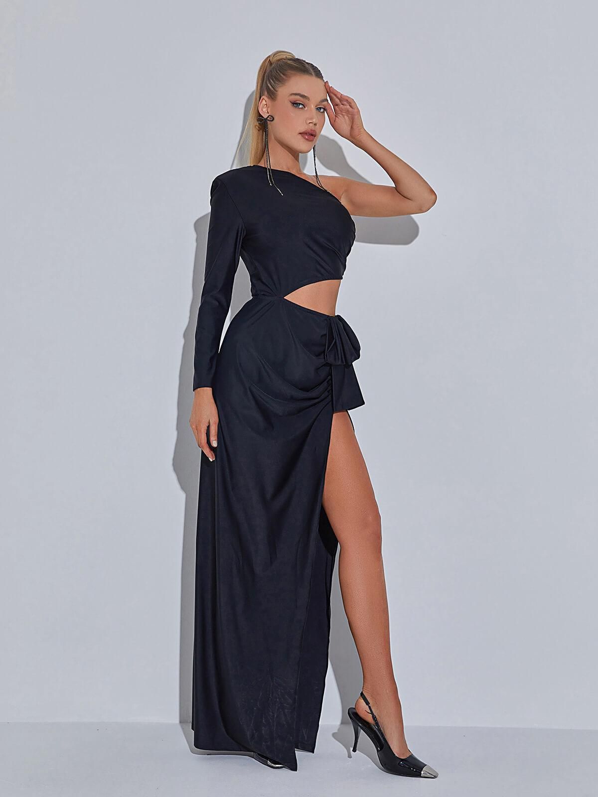 One Shoulder Black Maxi Dress sold by Mew Mews product image thumbnail 5