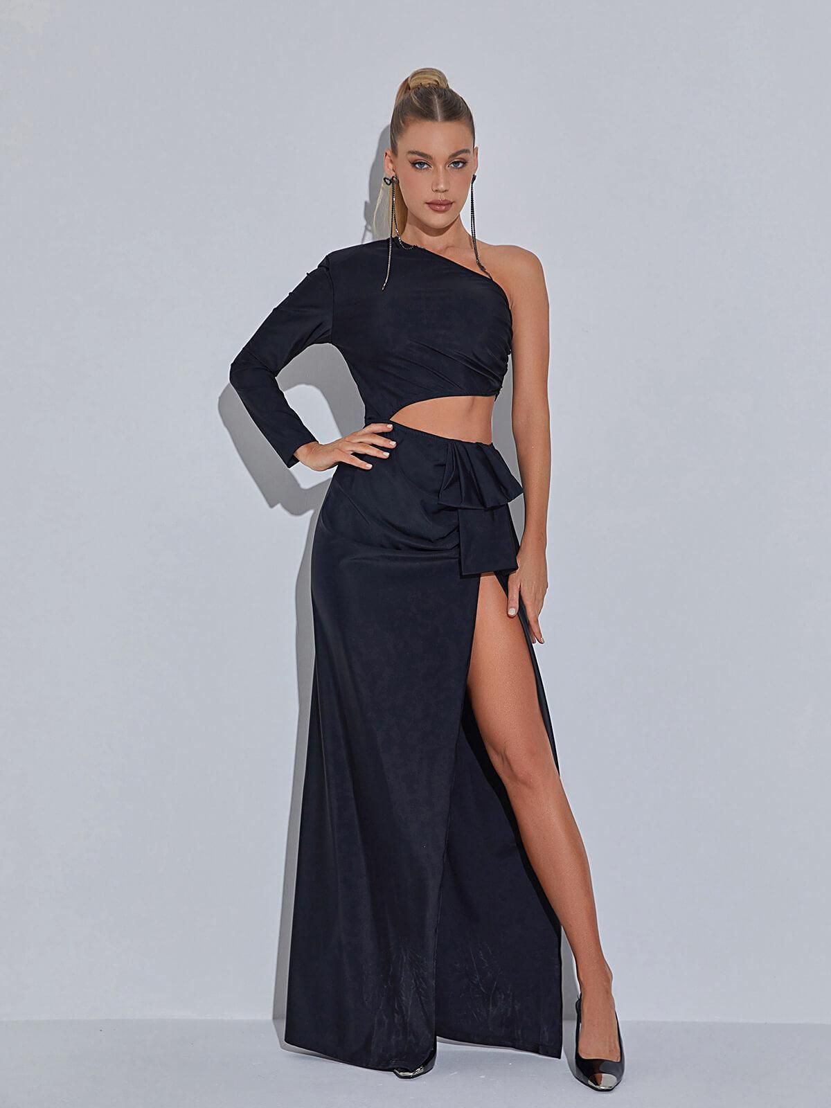 One Shoulder Black Maxi Dress sold by Mew Mews product image thumbnail 4