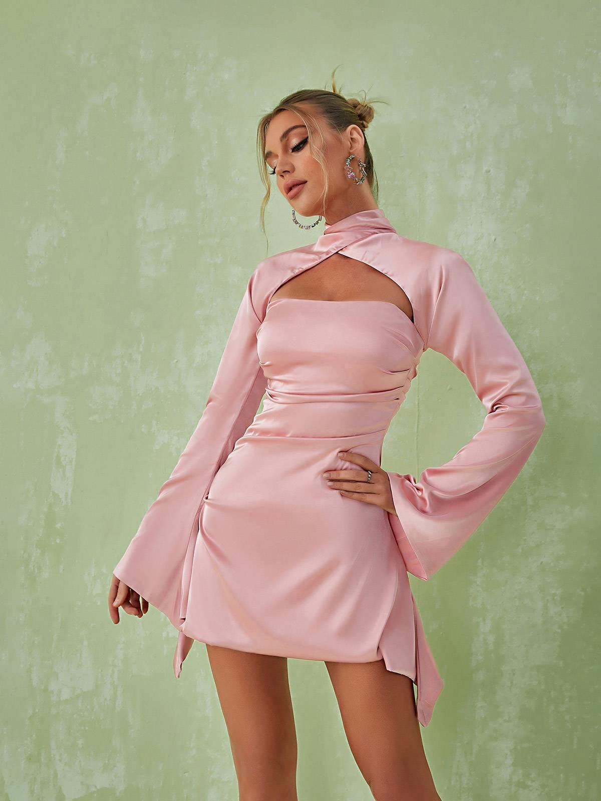 Sybil Satin Mini Dress In Pink sold by Mew Mews product image thumbnail 4