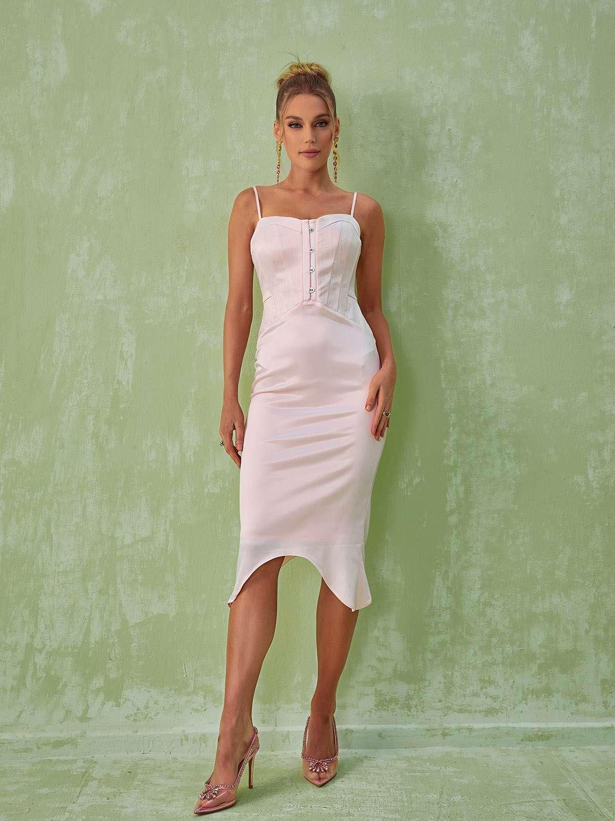 Shoshana Spaghetti Midi Dress In Blush sold by Mew Mews