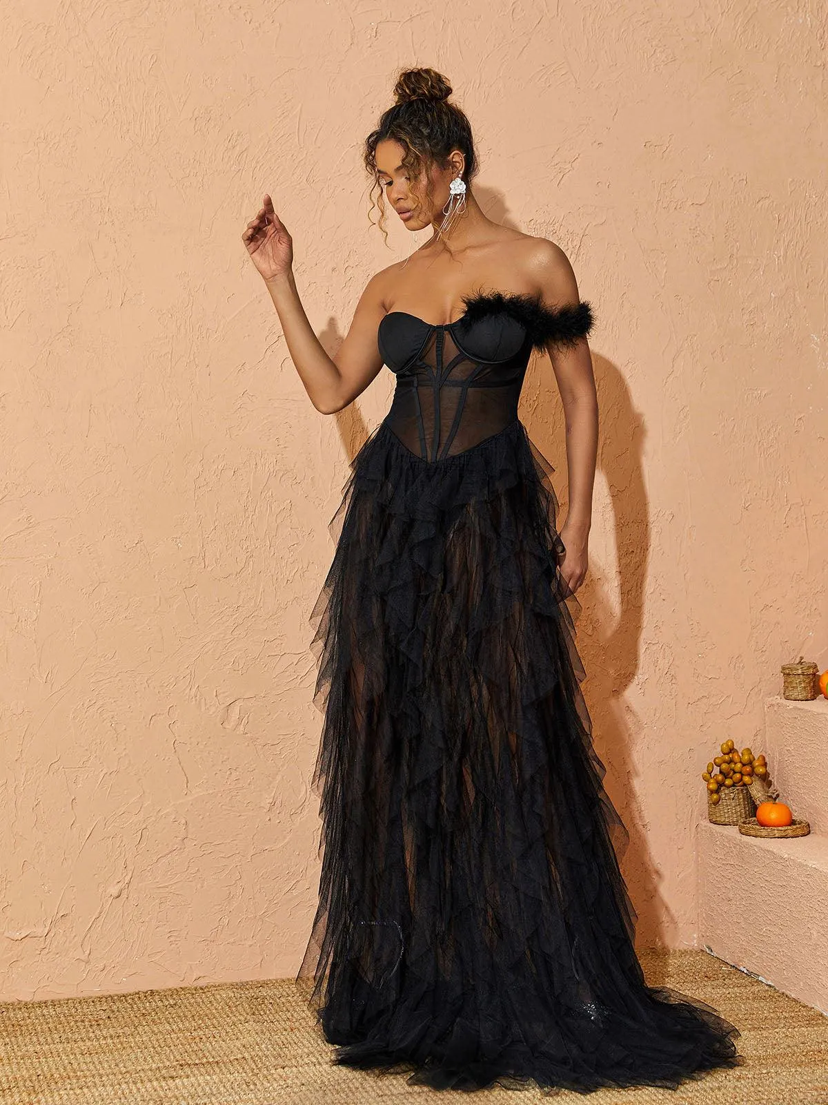 Titania One Shoulder Tulle Maxi Dress In Black sold by Mew Mews product image thumbnail 4