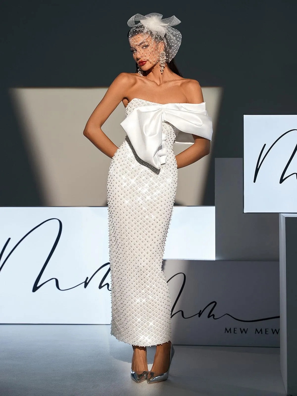 Ozzy Strapless Bow Pearl Embellished Maxi Dress sold by Mew Mews product image thumbnail 2