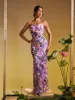 Nakoa Strapless Sequin Embroidered Maxi Dress In Purple sold by Mew Mews