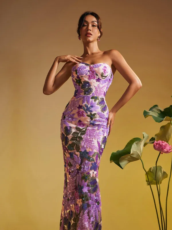 Nakoa Strapless Sequin Embroidered Maxi Dress sold by Mew Mews