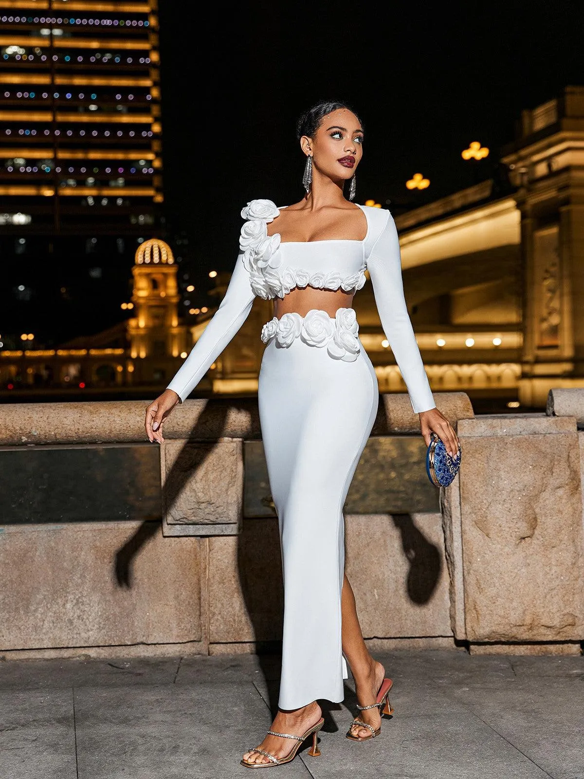 Rufus Flower Bandage Skirt Set In White sold by Mew Mews product image thumbnail 3