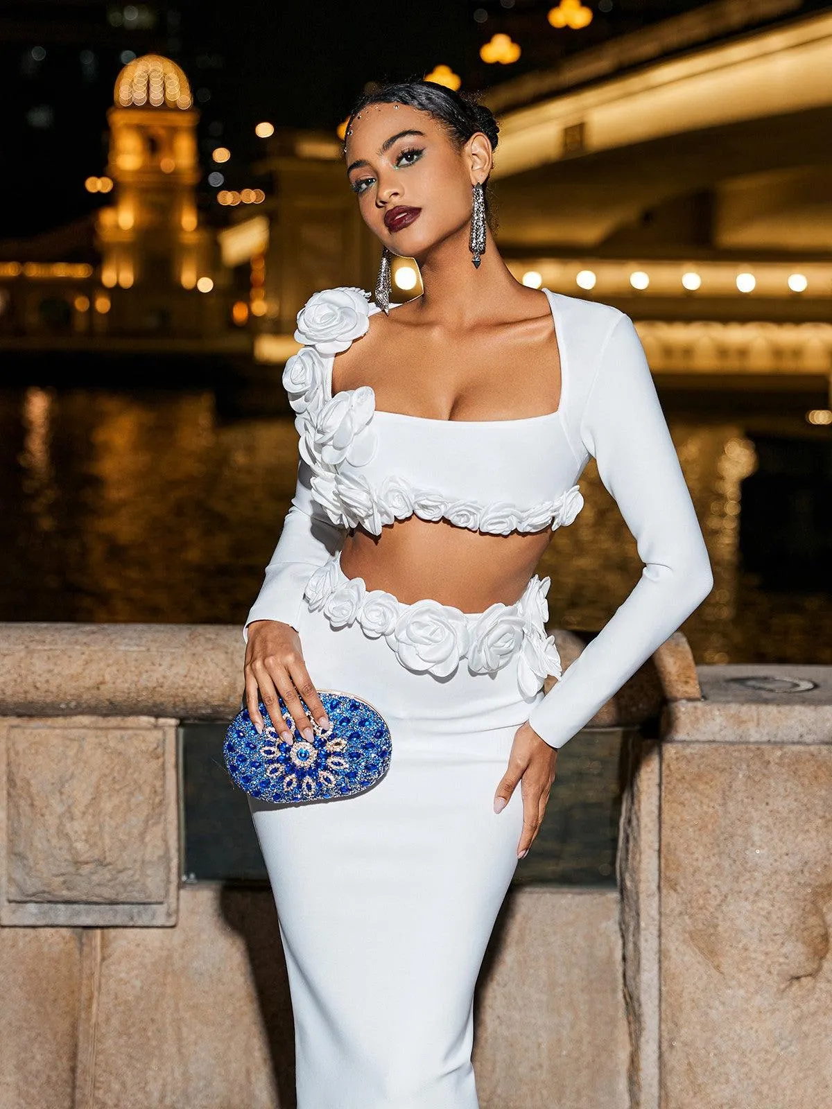 Rufus Flower Bandage Skirt Set In White sold by Mew Mews product image thumbnail 2