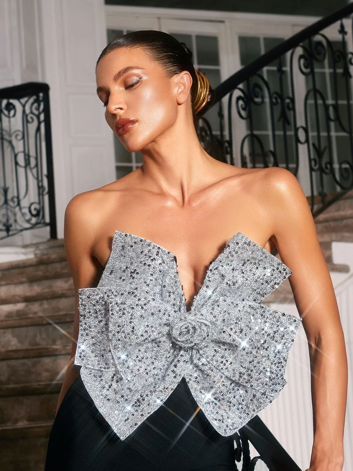 Mesa Strapless Bow Sequin Bandage Mini Dress sold by Mew Mews product image thumbnail 2