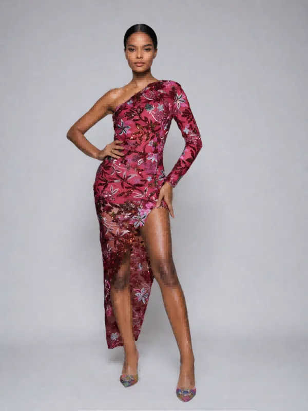Annalee One Shoulder Flower Sequin Dress sold by Mew Mews