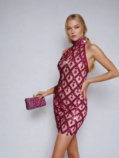 Liora Sequin Crystal Mini Dress In Hot Pink sold by Mew Mews product image thumbnail 2