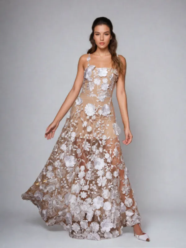 Annalena Flower Embroidered Mesh Maxi Dress sold by Mew Mews