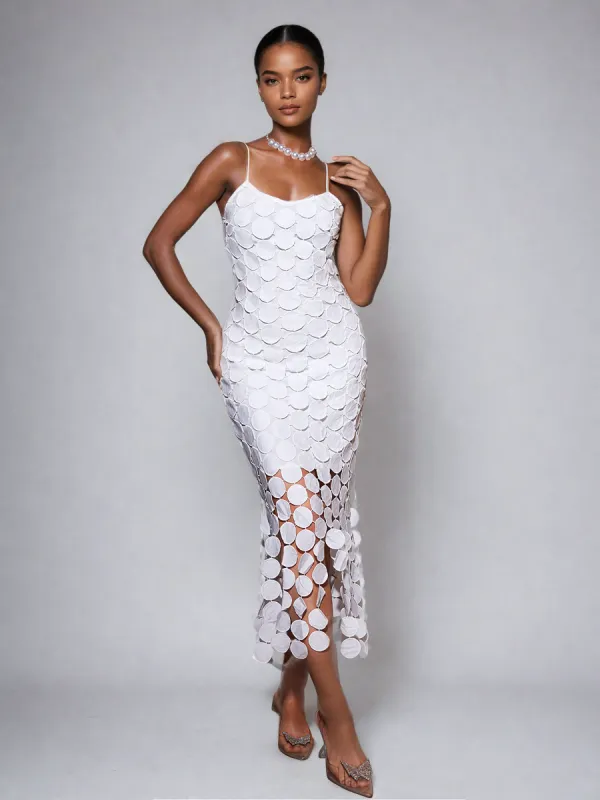 Annick Spaghetti Circle Cutout Midi Dress In White sold by Mew Mews