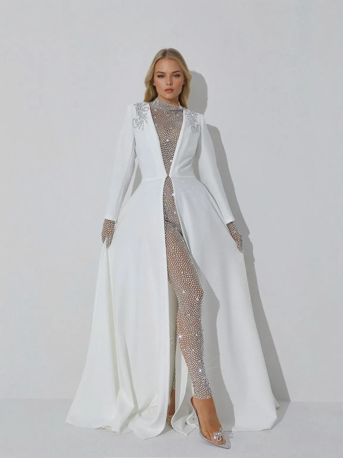 Ally Rhinestone Mesh Jumpsuit In Silver sold by Mew Mews product image thumbnail 2