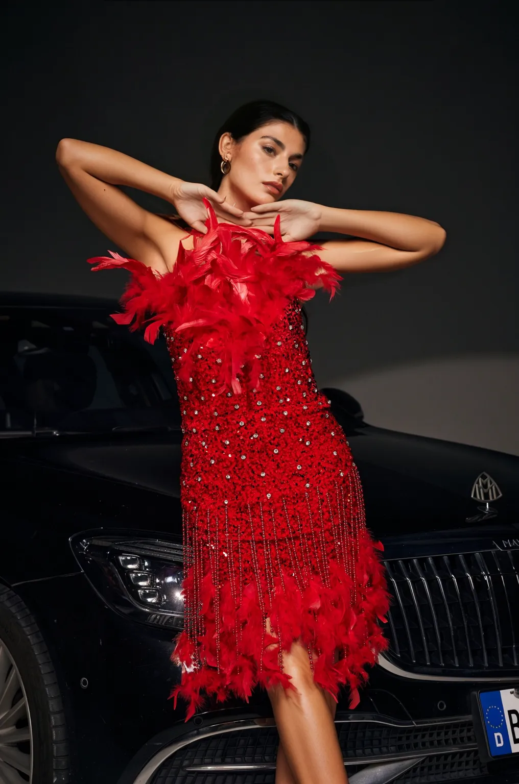 Akilah Feather Trimmed Sequin Mini Dress sold by Mew Mews product image thumbnail 2