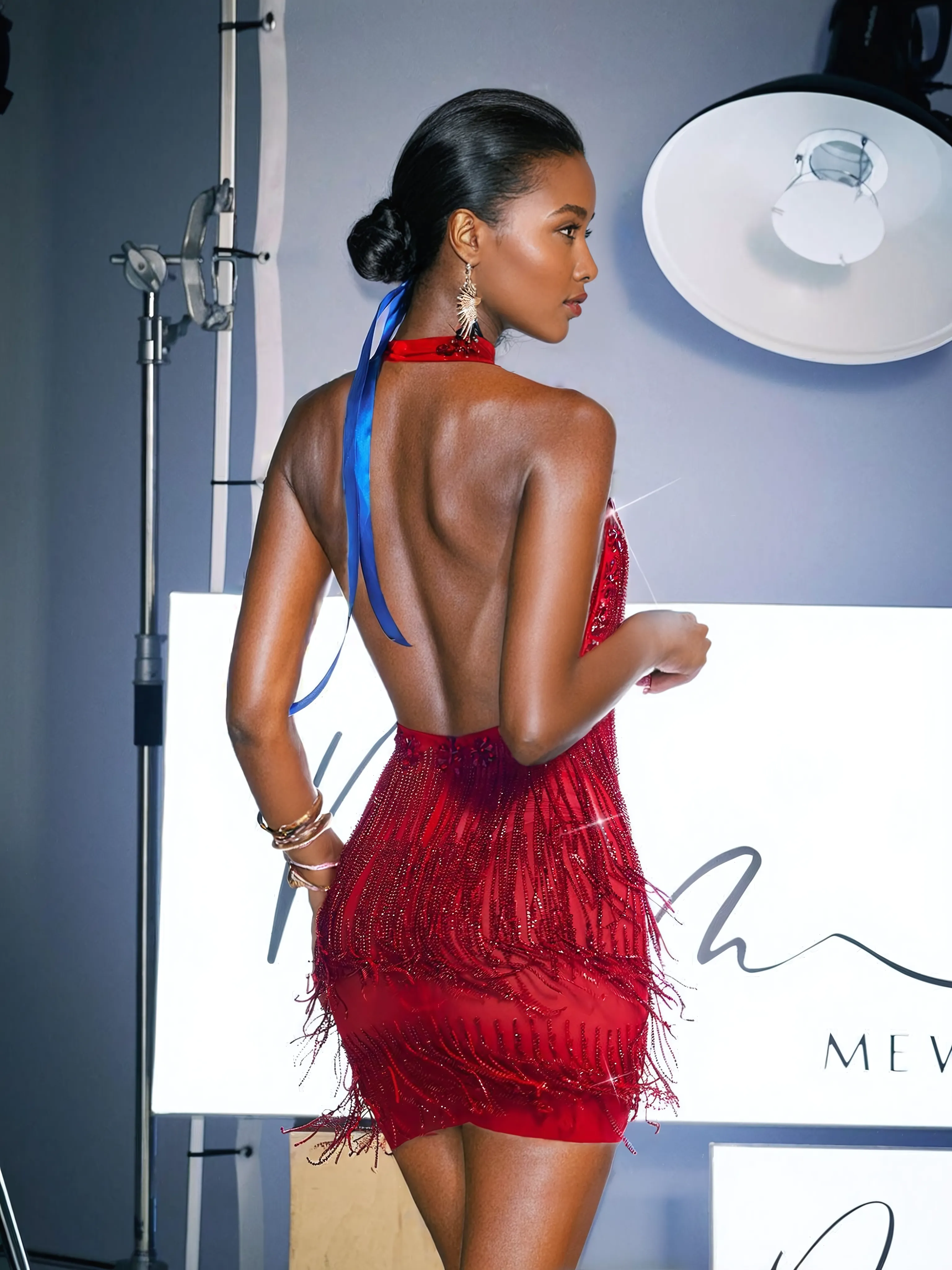 Charlize Crystal Fringe Mini Dress In Red sold by Mew Mews product image thumbnail 2