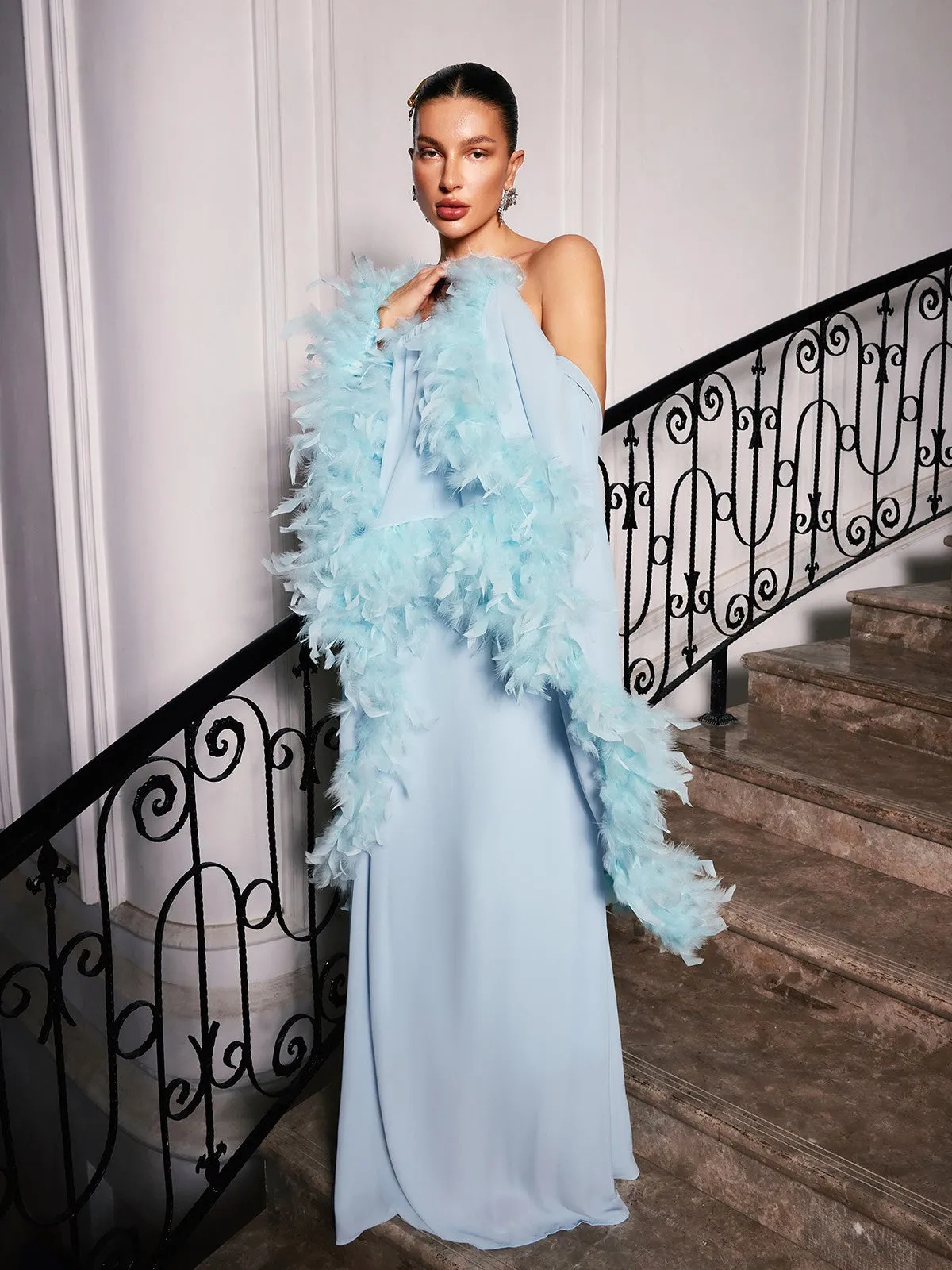 Fideo Off Shoulder Feather Maxi Dress sold by Mew Mews product image thumbnail 4