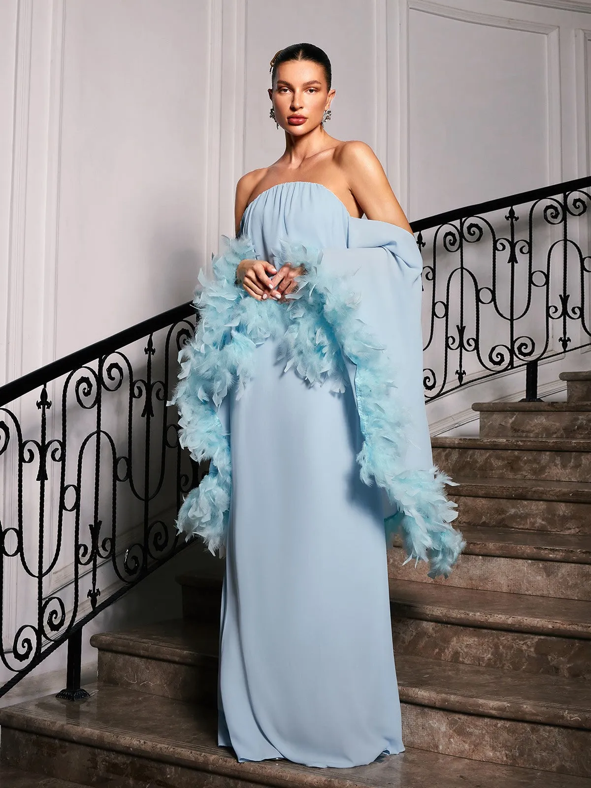 Fideo Off Shoulder Feather Maxi Dress sold by Mew Mews product image thumbnail 2