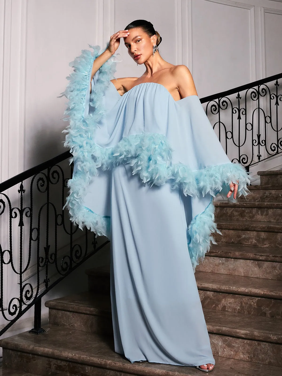 Fideo Off Shoulder Feather Maxi Dress sold by Mew Mews product image thumbnail 5