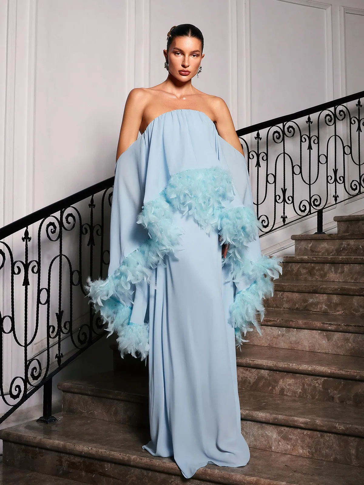 Fideo Off Shoulder Feather Maxi Dress sold by Mew Mews product image thumbnail 3