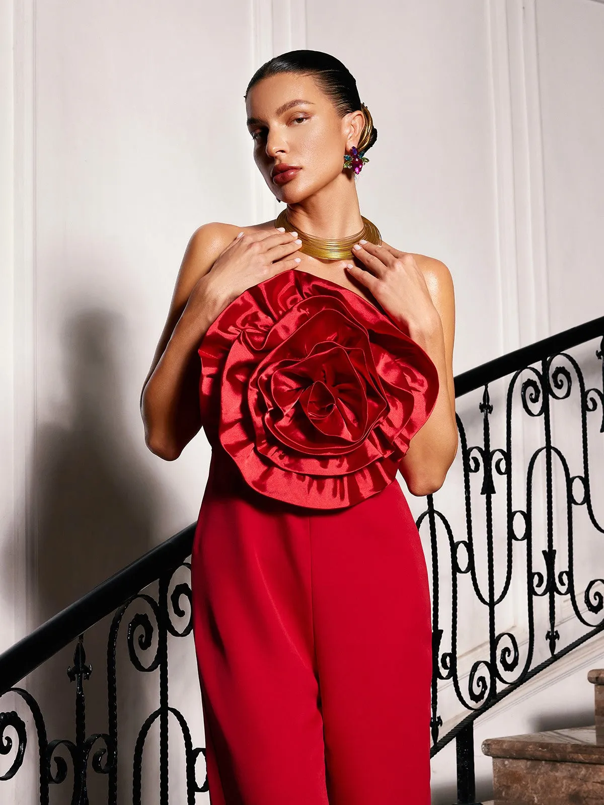 Dunja Strapless Flower Jumpsuit In Red sold by Mew Mews product image thumbnail 2