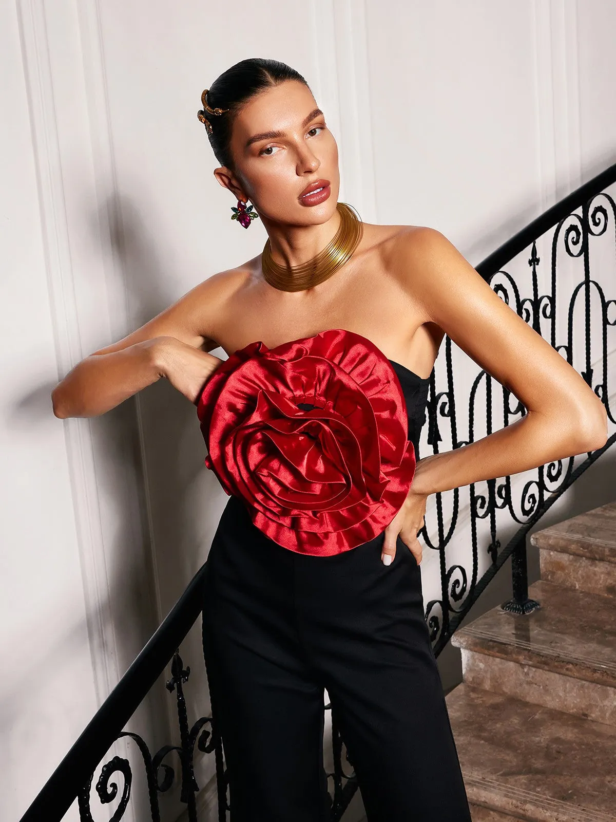 Dunja Strapless Flower Jumpsuit In Black sold by Mew Mews product image thumbnail 3