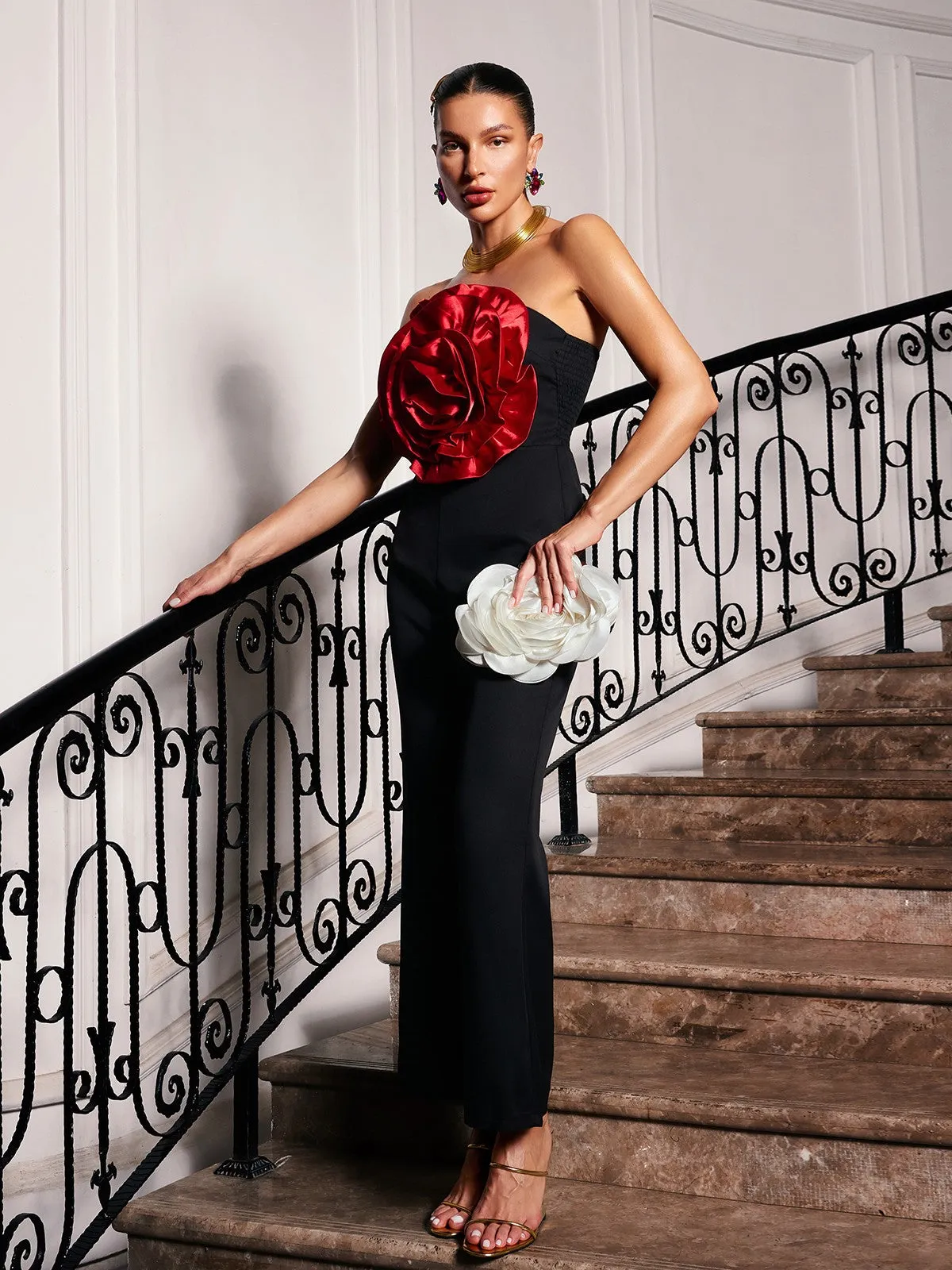 Dunja Strapless Flower Jumpsuit In Black sold by Mew Mews product image thumbnail 4