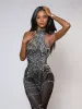 Siesen Cutout Cobweb Rhinestone Mesh Jumpsuit In Black sold by Mew Mews