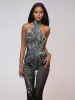 Siesen Cutout Cobweb Rhinestone Mesh Jumpsuit In Black sold by Mew Mews