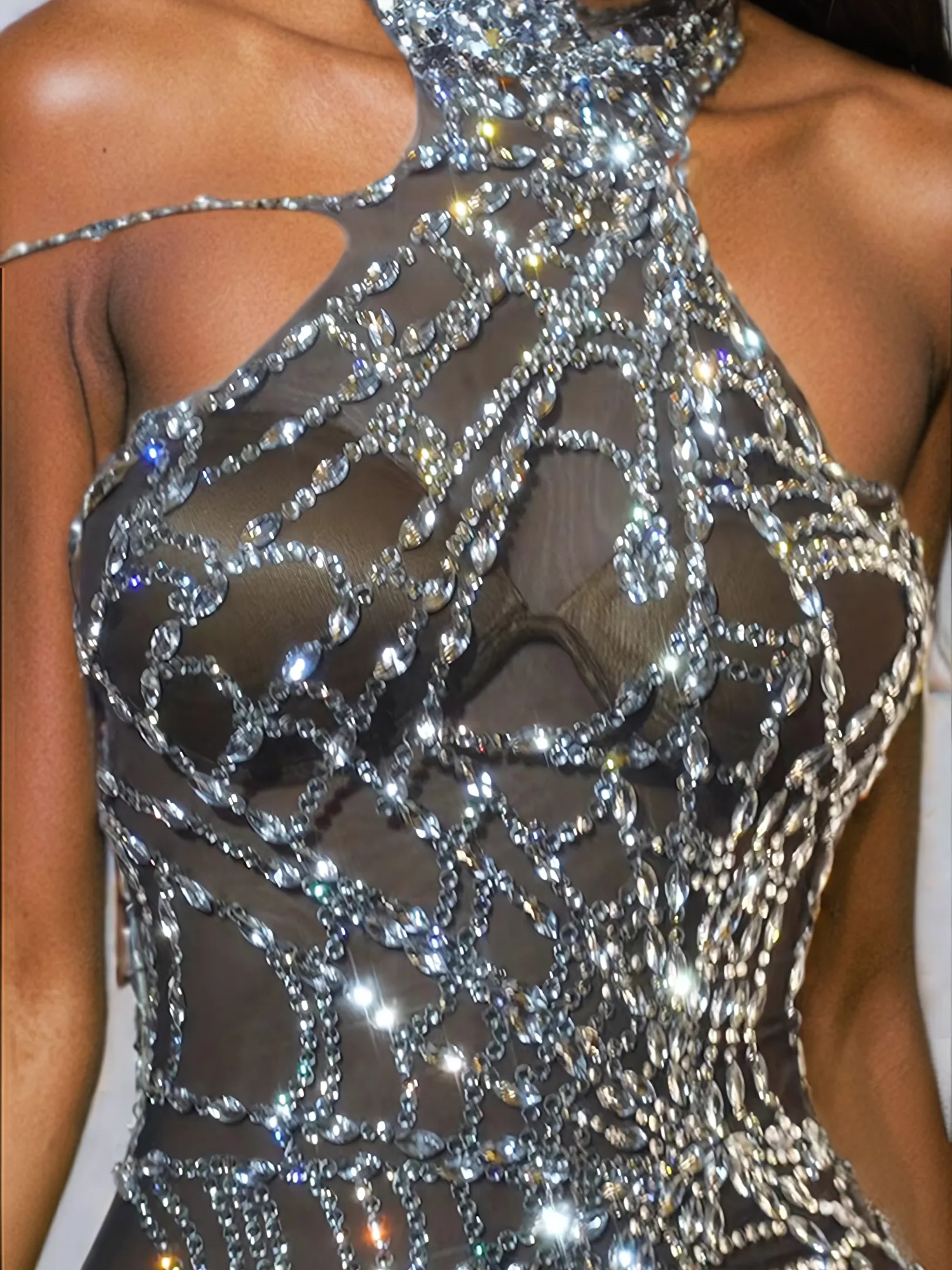 Siesen Cutout Cobweb Rhinestone Mesh Jumpsuit In Black sold by Mew Mews product image thumbnail 5