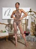 Siesen Cutout Cobweb Rhinestone Mesh Jumpsuit In Nude sold by Mew Mews