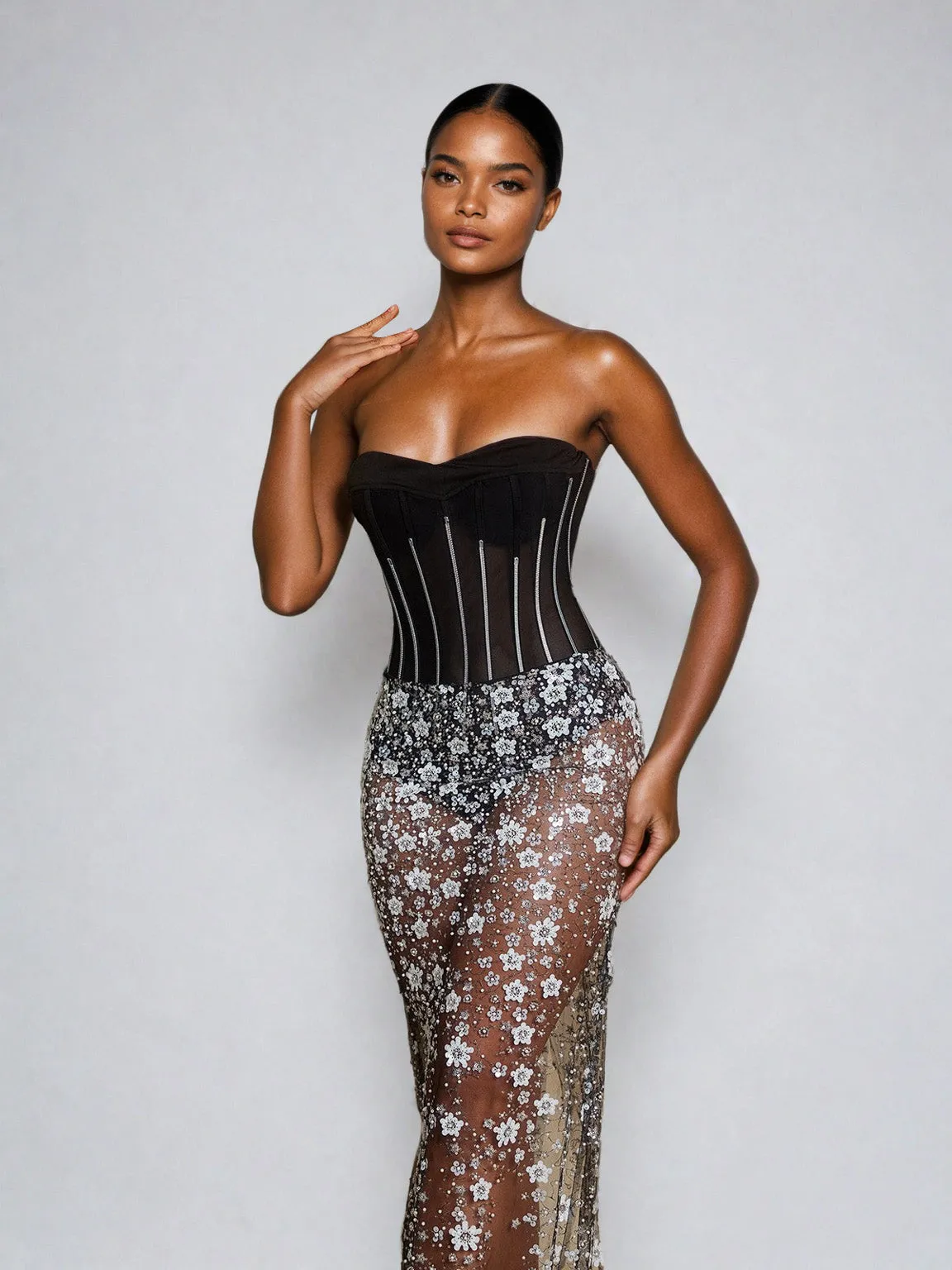 Harbor Strapless Flower Sequin Maxi Dress sold by Mew Mews product image thumbnail 2