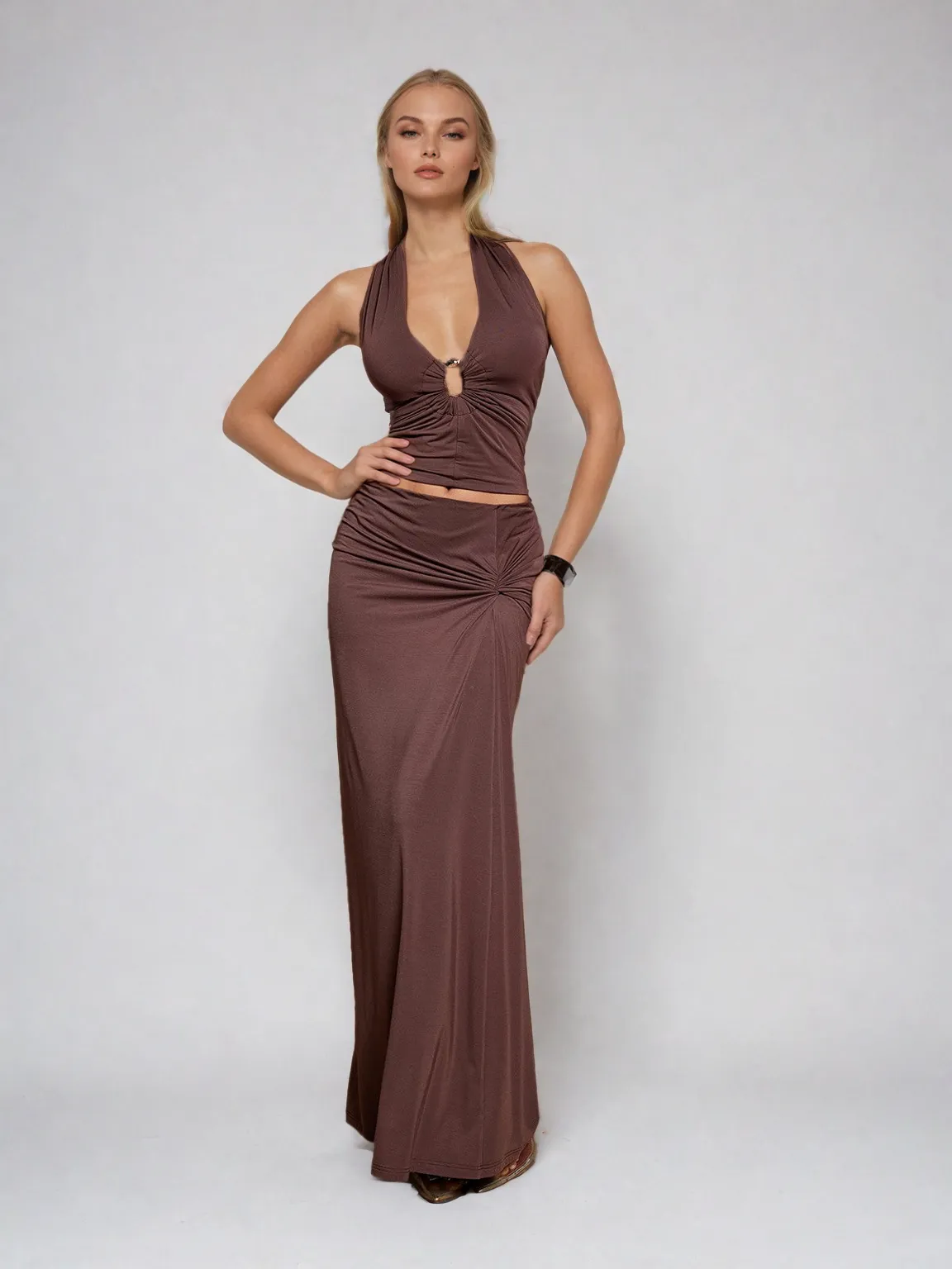 Blessing Halterneck Ruched Skirt Set sold by Mew Mews