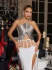 Bluma Halterneck Fringe Top In Grey sold by Mew Mews