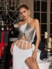Bluma Halterneck Fringe Top In Grey sold by Mew Mews